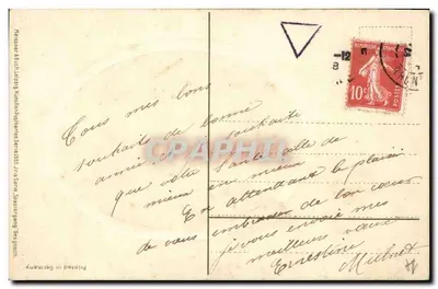 Femme en robe jaune — sous un arbre au bord d'un étang — éditeur Meissner & Co. Leipzig — Verso