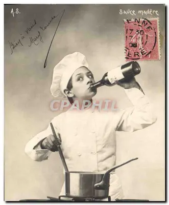 Cozinheiro preparando uma molho de Madeira — Bilhete postal antigo n° A.8. — Editor não identificado