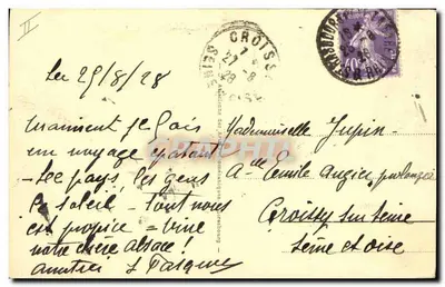 Souvenir d'Alsace — scena wiosenna z mieszkańcami w strojach tradycyjnych — wydawca 'Souvenir d'Alsace', nr 12 — Rewers