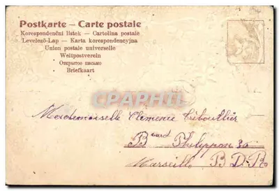 Arranjo de flores e pássaros — Carta postal decorativa — editor não identificado — Verso
