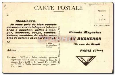 Salon corbeille garniture — Uitgever: Grands Magasins AU BUCHERON, Parijs — Achterkant
