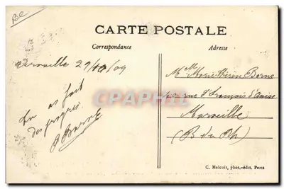 Catastrofe do dirigível militar "République", em 25 de setembro de 1909 — Velório das vítimas em Versailles — Desfile das bandas militares — C. Malcuit, fot.-edit. Paris — Verso