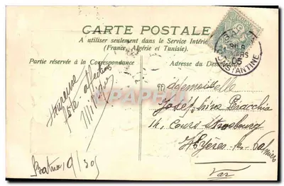 Bundel viooltjes — Gelukkige verjaardag — Antieke ansichtkaart uit Frankrijk — Achterkant