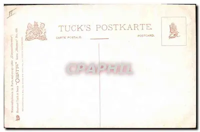 Bukiet różowych dafli — w niebieskim wazie — wydawca Tuck & Sons, seria 'OILETTE' nr 489 — Rewers