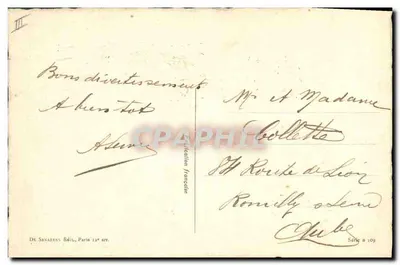 Dois pássaros em uma ramo de visco — Feliz Natal — De Sanarens Édit., Paris 12e arr. — Verso