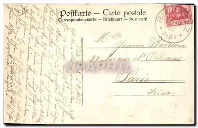 Dwie kobiety i jedna dziewczynka w strojach alsaskich — Gruss aus dem Elsass. Souvenir d'Alsace. — wydawca nie widoczny — Rewers