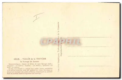 Barrage de la Concorde — Vallée de la Truyère — éditeur Les Arts Graphiques, Toulouse, n° 1018 — Verso
