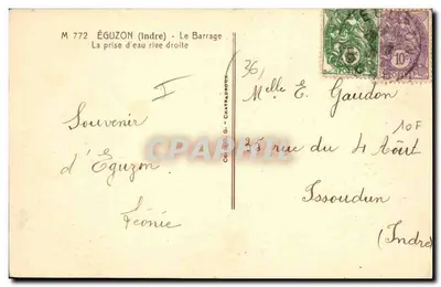 Éguzon (Indre) — O dique e a tomada de água direita — Coleção G. Chatta-Drouot, n° M 772 — Verso