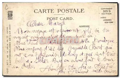 Charley sur sa nouvelle 100 chenilles — caricature d'automobiliste en voiture à chenilles — éditeur Sid's, n°7051 — Verso