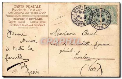 Três pássaros em galho de pinheiro — Boa Ano — editor não visível — Verso