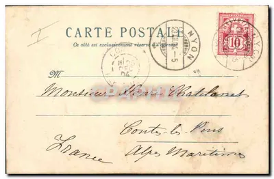 Dois pássaros sob um guarda-chuva — Boa Ano — A. Joyeux, Nyon 1904 — Verso
