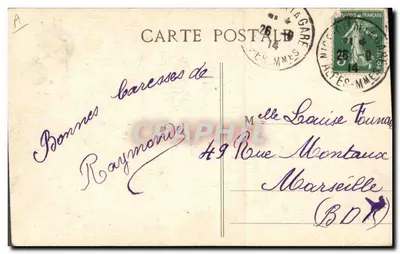 Żołnierz i kobieta w stroju alzackim — Trójka Entente — Wydawca Barabino, 38 Rue d'Aubagne - Marseille — Rewers