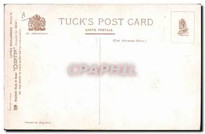 Dois crianças esperando os Smacks — Tuck's Post Card, série II, n° 9641 — Verso