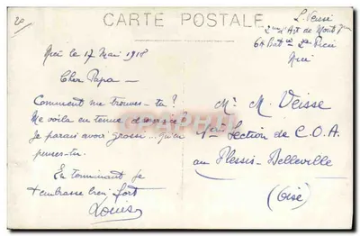 Grupo de homens em uniforme de exercícios — 64º Batalhão de Artilharia — Plessis-Delleville (Oise) — Verso
