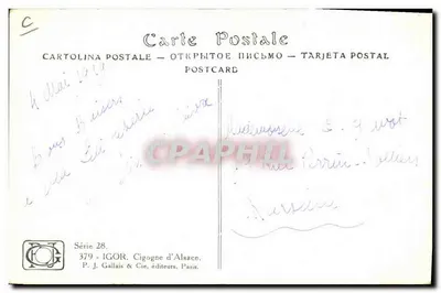 Cigogne z Alzasku — seria 28 — P. J. Gallais & Cie, wydawca, Paryż — Rewers