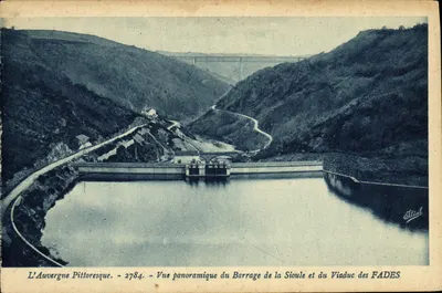 A Auvergne Pittoresca — Vista panorâmica do Barragem da Sioule e do Viaduto dos FADES — Editor J. B. Bulot, n° 2784