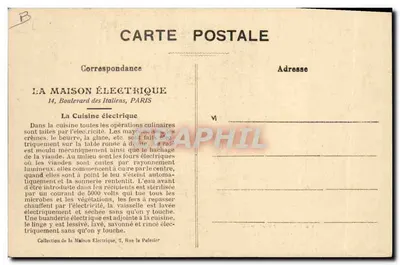 Elektryczna kuchnia — 2, Rue Le Peletier, PARIS — Rewers