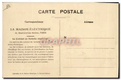 Cômodo de Higiene Elétrica — A Maison Électrique — 2, Rue Le Peletier, PARIS — Verso