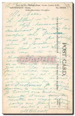 Kobieta w różowej sukni – piknik w lesie – Oscar Wilson – seria 'ARTISTIQUE' nr 1913 — Rewers