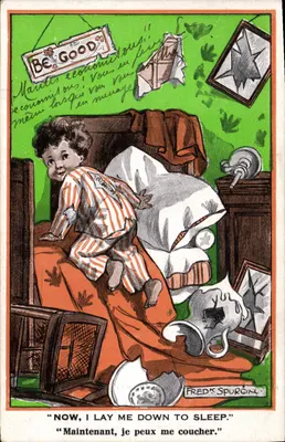 Criança em um quarto desarrumado — Fred Spurgin — Série 'Kiddoo' — Inter-Art Co.