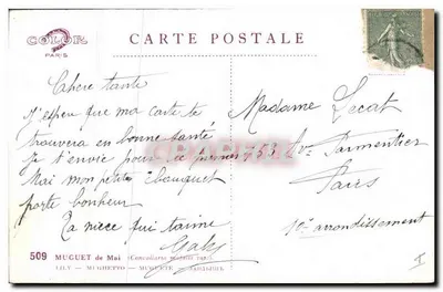 Bouquet de muguet — éditeur COLOR Paris, n° 509 — Verso