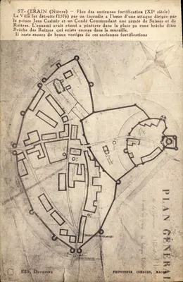 St-Verain (Nièvre) — Planta das antigas fortificações (século XI) — Édit. Duversen