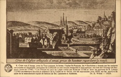 Vista de Amay — Igreja colegial, Torre romana, Encloîtres — Dr. B. Wibin, 1923