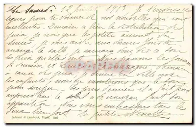 Flamand rose au bord du lac — scène de lac avec flamant rose et oiseaux en vol — éditeur Lehnhert & Landrock, Tugés, n°546 — Verso