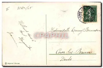 Bom Ano — flores violetas e símbolos de felicidade — editor não identificado — Verso