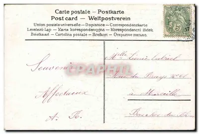 Flores azuis — Carta postal multilingue — União Postal Universal — Verso