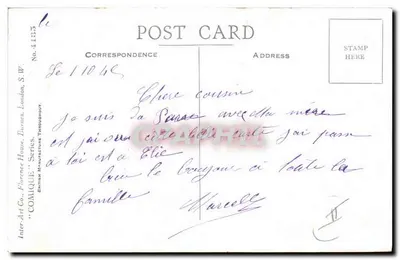 Humorystyczna karta pocztowa — 'To ubrania czynią kobietę.' — Wydawca Inter-Art Co., seria nr 1104C — Rewers