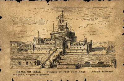 Roma em 1553 — Castelo e Ponte São Ângelo — Antigo túmulo de Adriano, Imperador Romano.