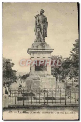 Bilhete postal antigo Loteria Aurillac Estátua do General Delzons