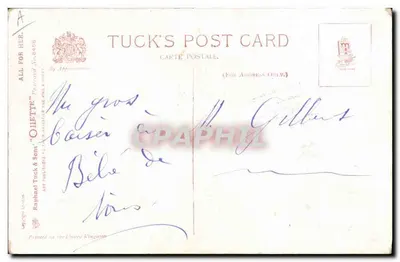婴儿在床上 — 'Gee, there's some smack in the old dad yet!' — Raphael Tuck & Sons，编号 8456 — 背面
