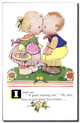 Dois bebês se beijando — carta postal de Valentine's Card — Mabel Lucie Attwell, n° 5227