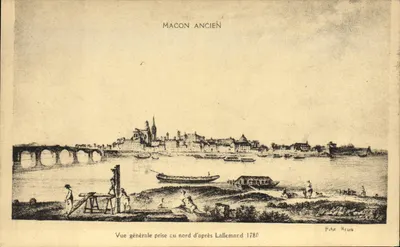 Macon antigo — Vista geral tirada do norte segundo Lallemand 1780 — Editor Brun