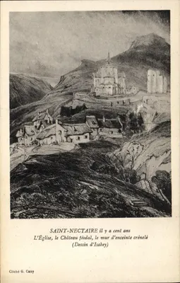 Saint-Nectaire — vista histórica há cem anos — desenho de Isabey, cliché G. Cany