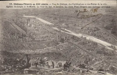 Château-Thierry no século XIII — Vue do Castelo, das Fortificações e das Portas da Cidade — Coleção R.F.