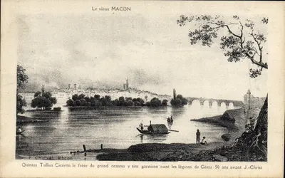 O velho MACON — vista histórica com legenda sobre Quintus Tullius Cícero — P. Charvat, Macon