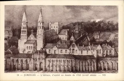 Jumieges — A Abadia, segundo um desenho de 1702 (século XVIII) — ND