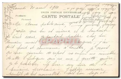 Ave em voo com mimosa — 'Bondosa mensageira da Primavera' — União Postal Universal — Verso