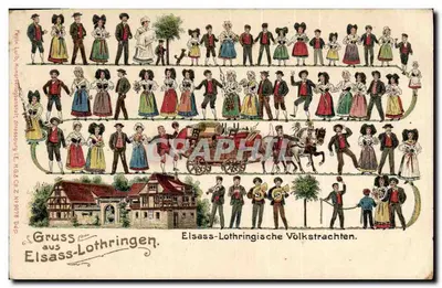 Bilhete postal antigo Folklore Gruss aos Lothringen
