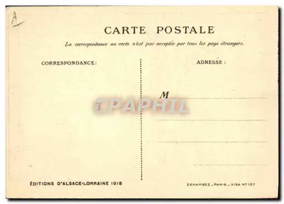 Dwa dzieci w strojach alzackich śpiewające — Wydawnictwo Alsasko-Lorraińskie 1918 — Rewers