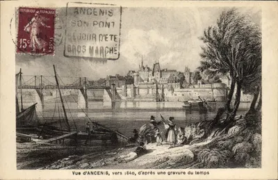 Vue de ANCENIS, em torno de 1840 — segundo uma gravura da época — editor K. Chapeau, Nantes
