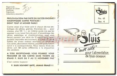 Ptak egzotyczny — Bengalinka z Chin — P. Sluis, seria 4, n° 43 — Rewers