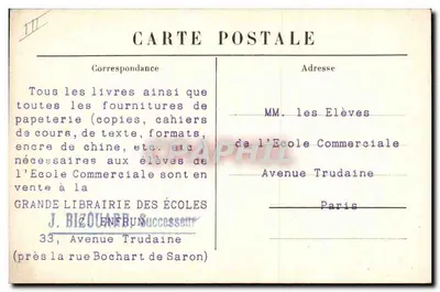 Escola Comercial - Biblioteca — Lib. Odero, 33, Avenida Trudaine — Verso