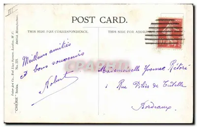 Casal sorridente — texto bilingue — Inter-Art Co. British Manufacture, W.C. N°223 — Verso