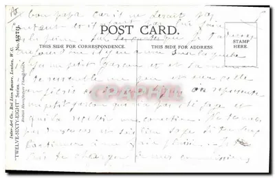 Criança surpreendida por um adulto — desenho de Donald McGill — Inter-Art Co. No. 1283 — Verso