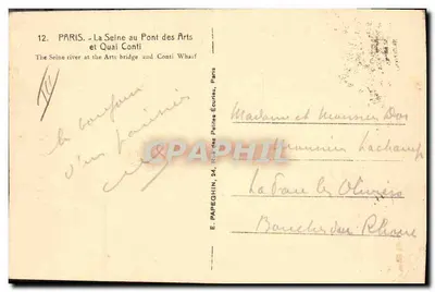 Paris — A Sena no Ponte dos Artes e Quai Conti — E. Papeghin — Verso
