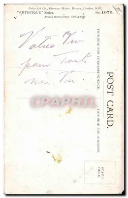 Frau vor einer Kreuzung — Wahl zwischen FAME, LOVE, RICHES — Inter-Art Co. Nr. 1676 — Rückseite